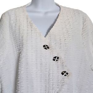 Pucker Textured Button Front Blazer XL White Lagenlook Niche Nilgun Derman